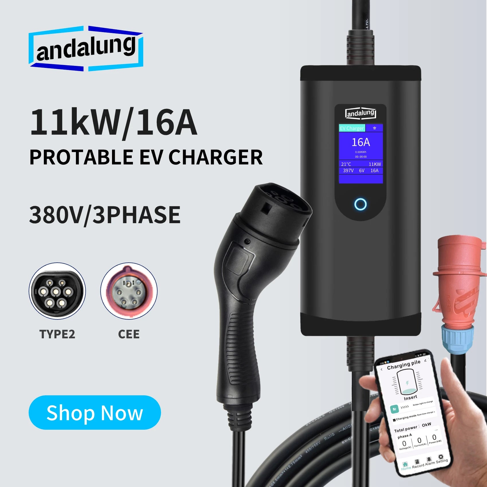 Andalung Portable EV Charger 11KW 7m